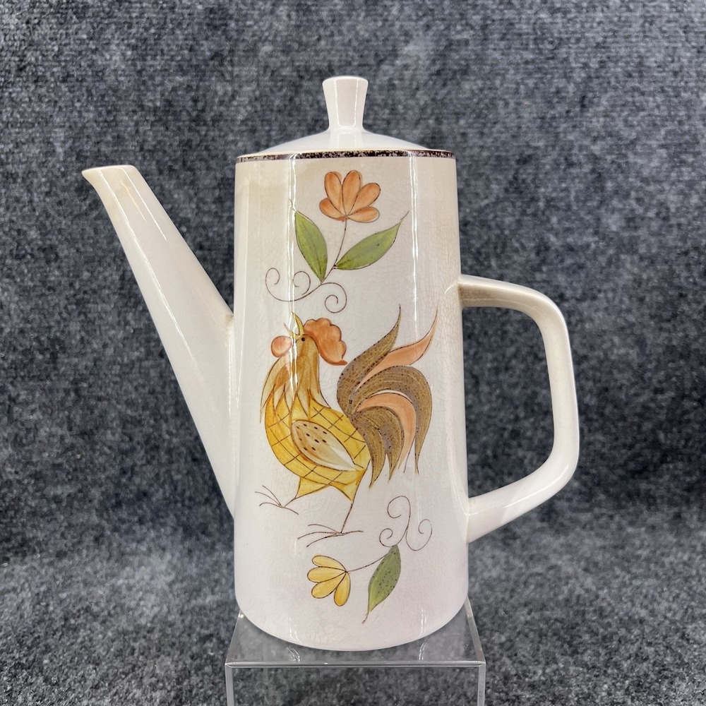 Mikasa Cera Stone Early Morn 7.75" Coffee Tea Pot 4506-H Rooster Flower Country